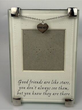 Mud Pie Silvertone Good Friends w/ Charm Metal Photograph Photo Picture Frame